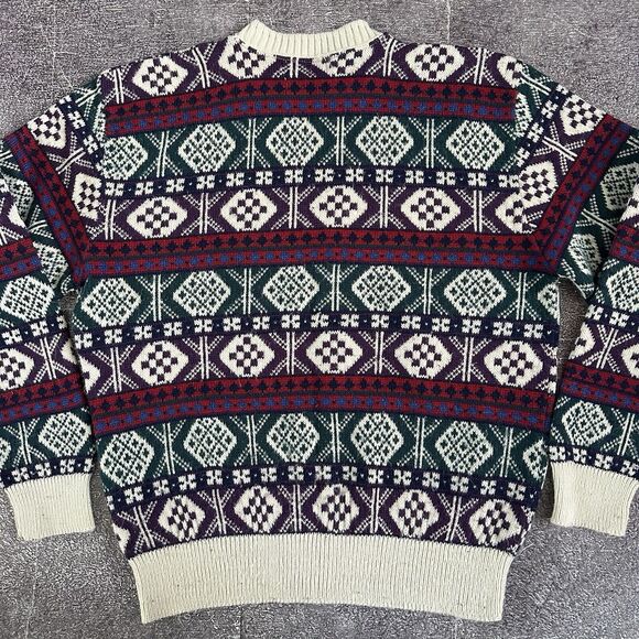 Men's Vintage 90's Reed St James Tribal Aztec Wool Knit Crewneck Sweater Sz L - Picture 4 of 4